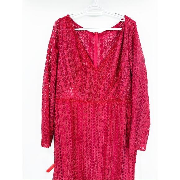 Mac Duggal 20271 Beaded Long Sleeve Red Burgundy Trumpet Gown 20 NEW - Picture 8 of 9